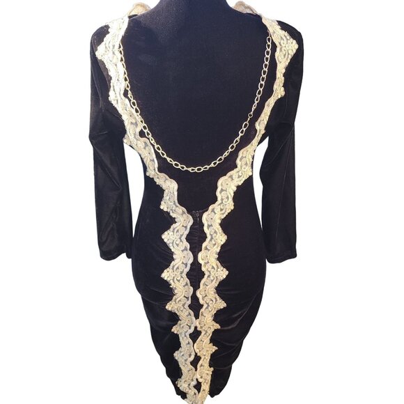 Wow Luxurious Embroidery Velvet Lace Gold Chain Party Prom Runway Designer Dress - Picture 7 of 16